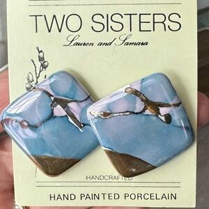 Vintage Two Sisters Hand Painted Porcelain Earrings